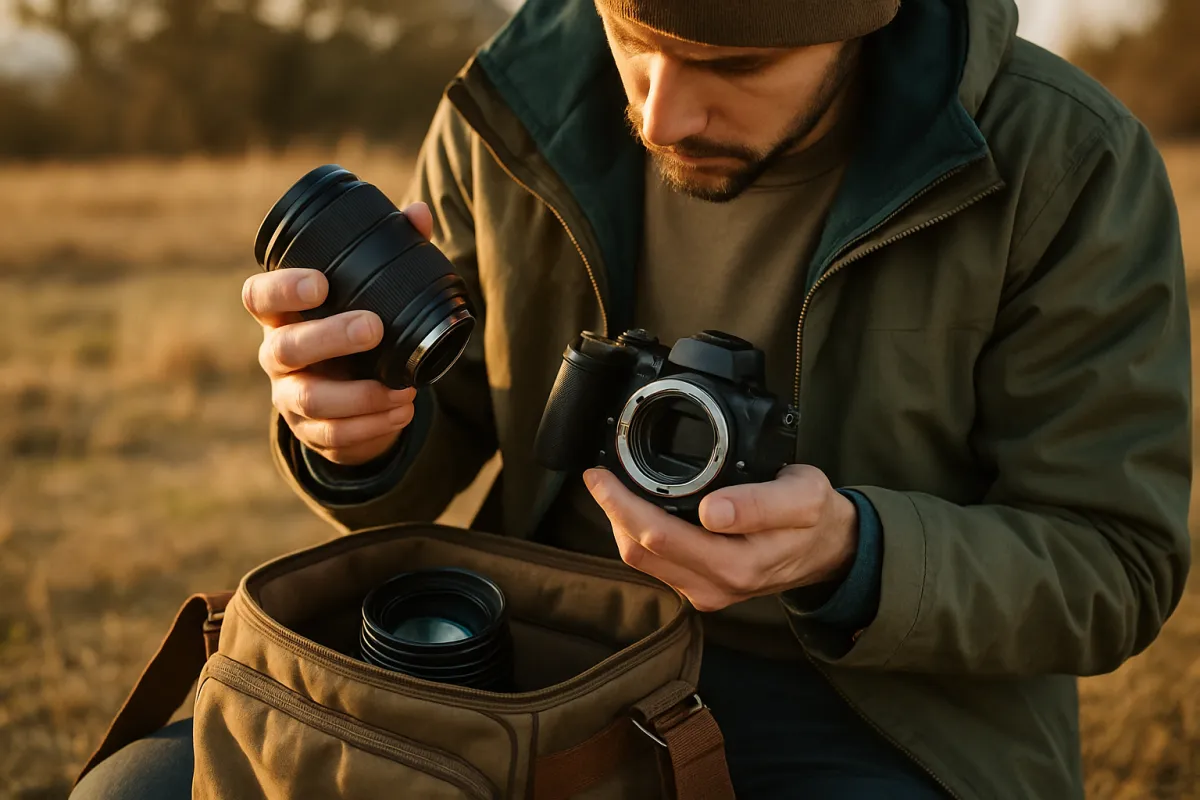 A photographer swapping a lens onto a camera body, illustrating a growing system built around a single mount
